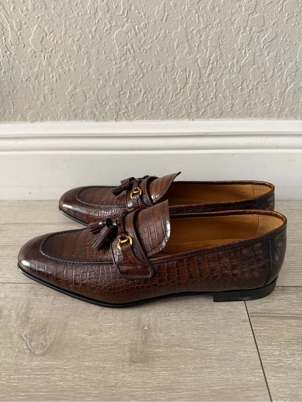 Tom Ford Brown Croc-Embossed Tassel Bit Loafers men 11.5